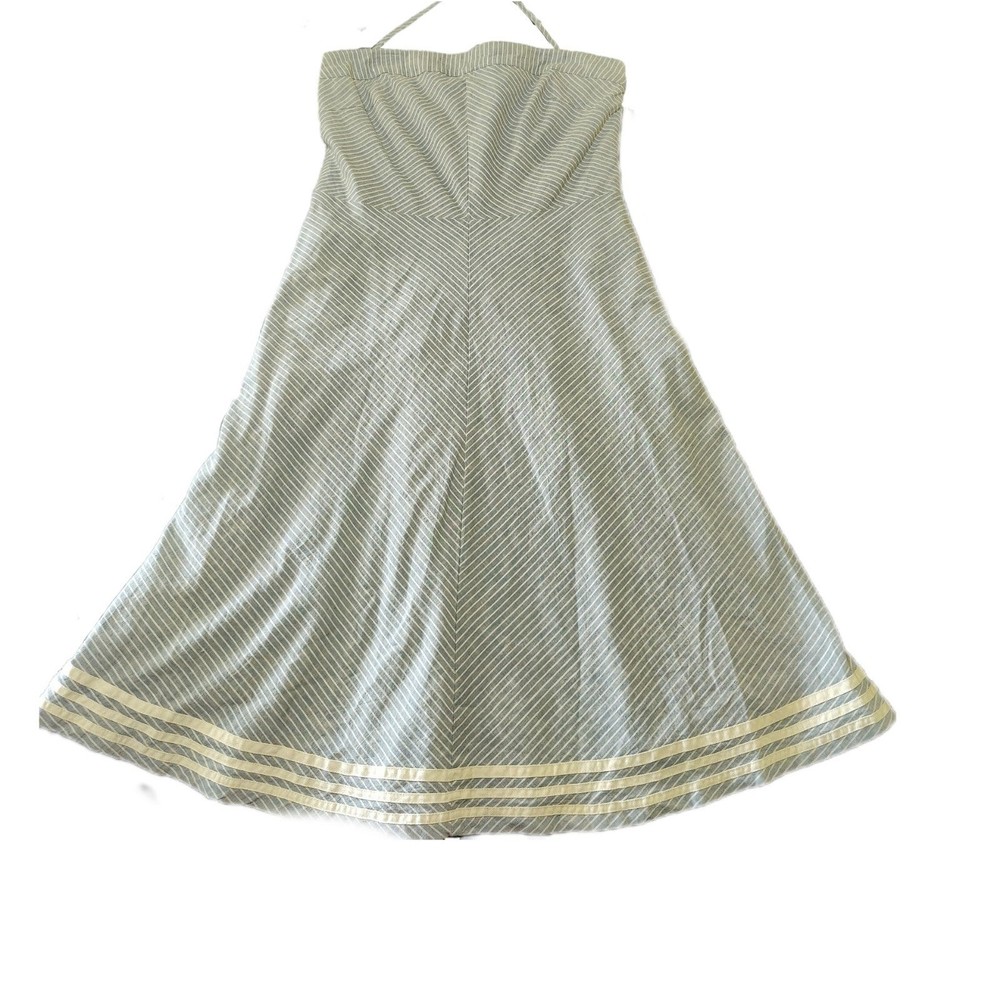 Y2K American Eagle Denim Linen Blend Pinstrip Strapless Dress ALine Size 10